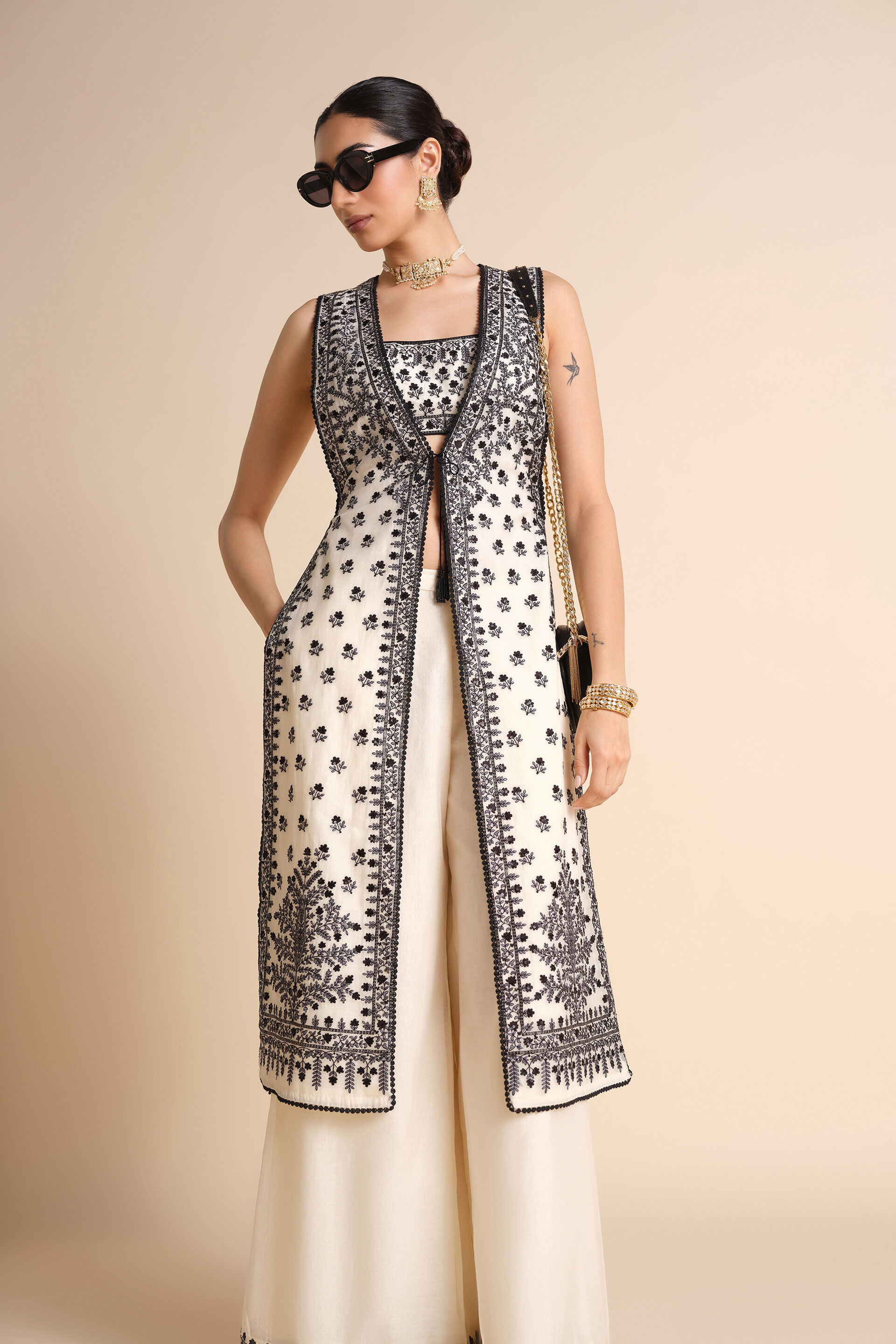 Sawsan Embroidered Mul Tabard Set - White, White, image 7